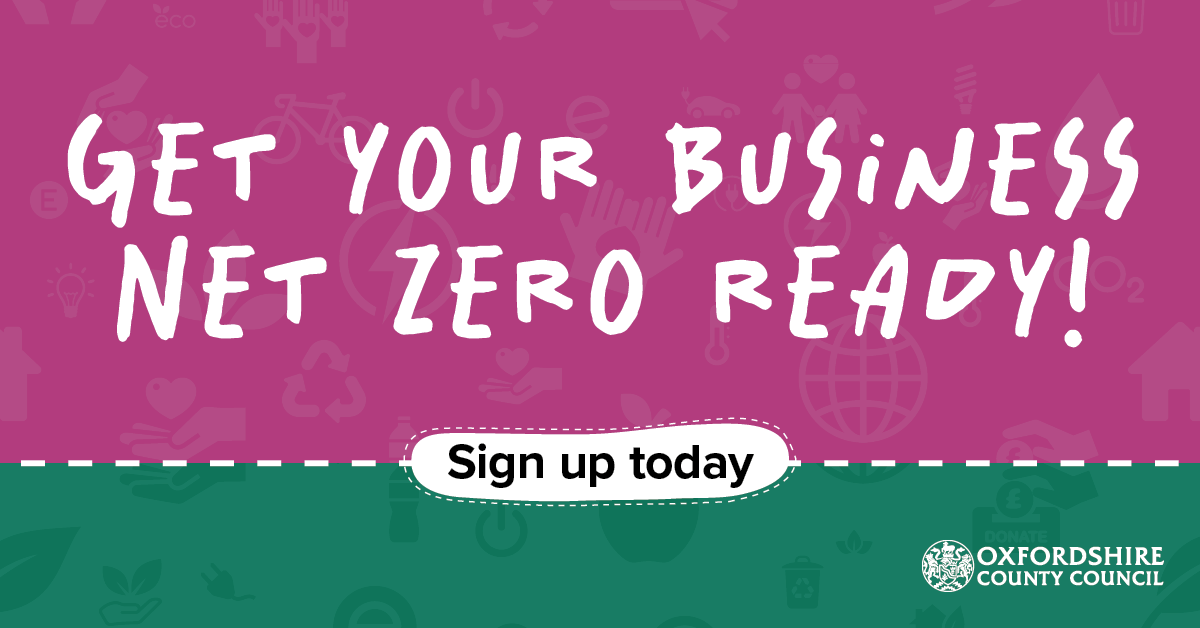A pink and green image that says "get your business net zero ready, sign- up today"