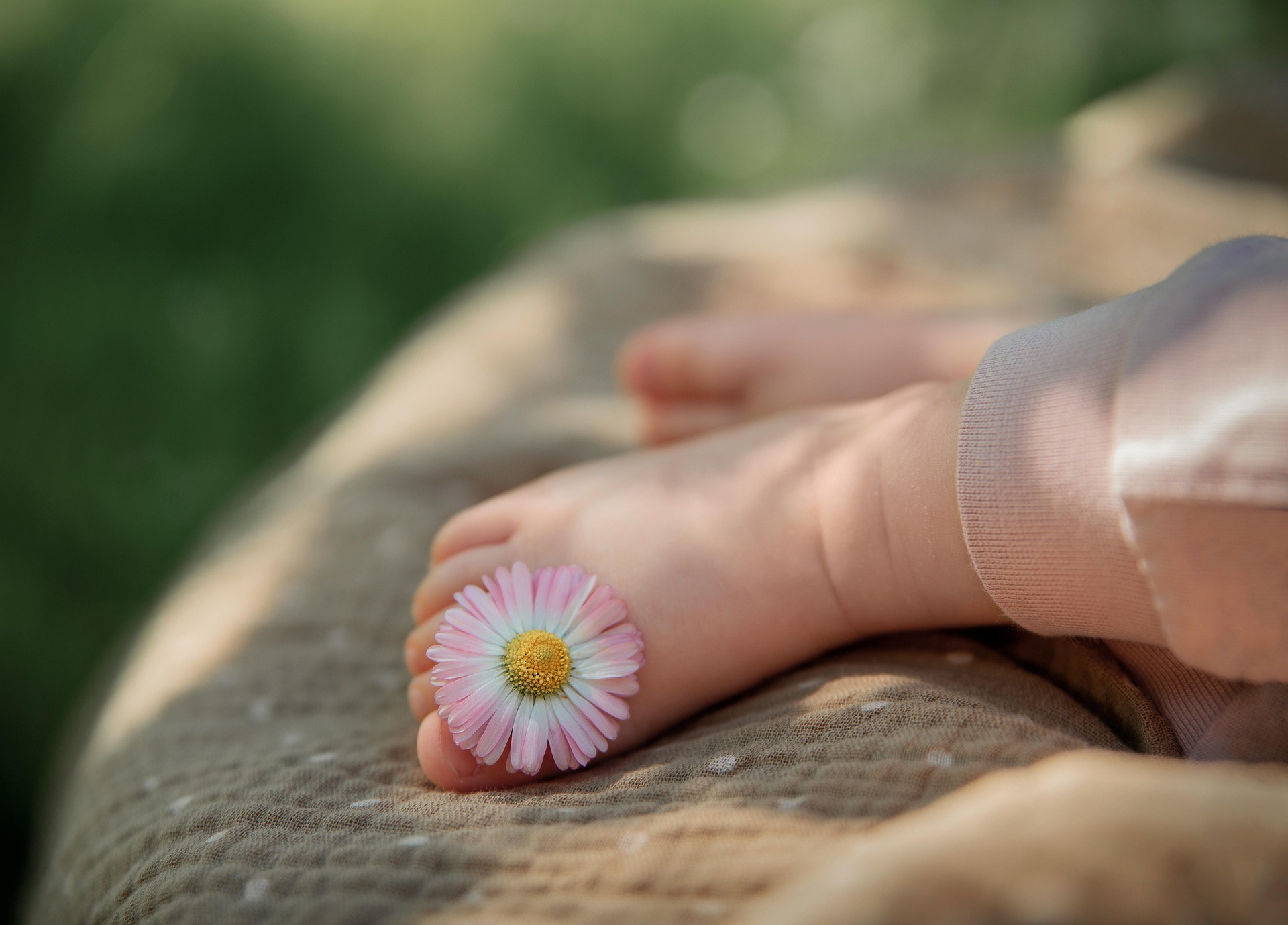 Foot of a baby with a flower on it