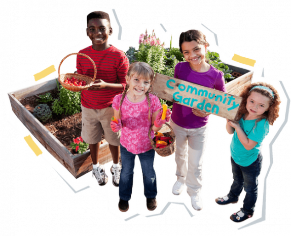 Children with basket of food