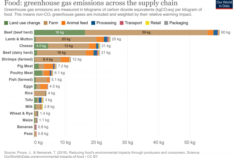 Graph showing the emissions associated with various types of food