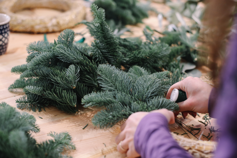 Wreath making with foliage
