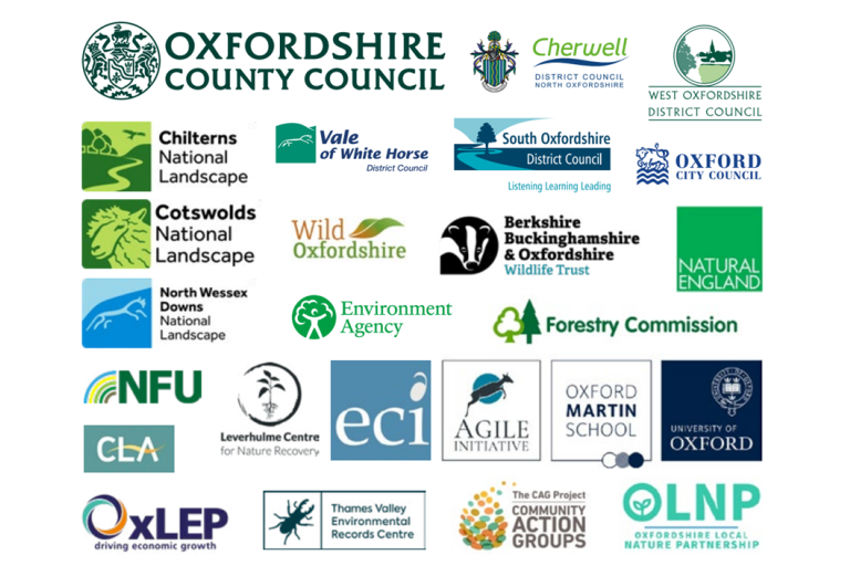 A display of the logos of all the associated partners of the LNRS, including Local Authorities, University Research Organisations, and Civil Society groups.